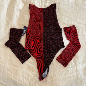 Freedom Rave Wear Duality Sideboob Bodysuit and Sleeves
